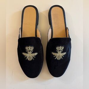 Women's black velvet smoking slipper mules, size 42 (US 10.5/11)